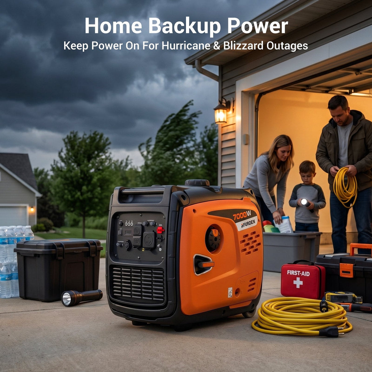 7000W Quiet Inverter Generator, Gas Powered Generator for Home Backup and Outdoor Camping, 30A RV Ready, Portable with Wheels