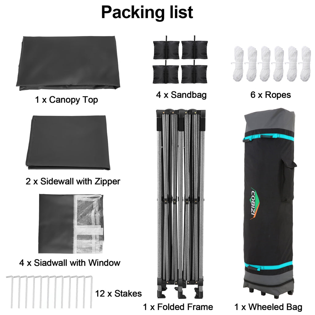 10x20 FT Heavy Duty Pop Up Canopy Tent, Reinforced Frame Holds 220 LBS Per Leg, 6 Removable Sidewalls, Waterproof and Windproof for Backyard, Trade Show, Wedding and Outdoor Party, Black