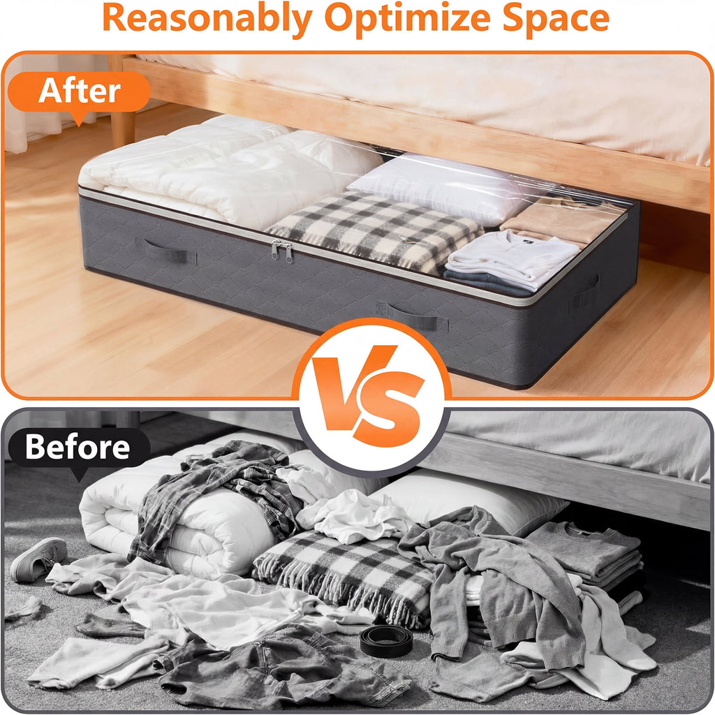 4 Pack 90L Under Bed Storage Containers 4-Pack, Large Capacity Closet Organizers and Storage Bins with Visible Transparent Top & Secure Lids,Grey, Perfect for Storing Clothes, Shoes, Blankets, Pillow