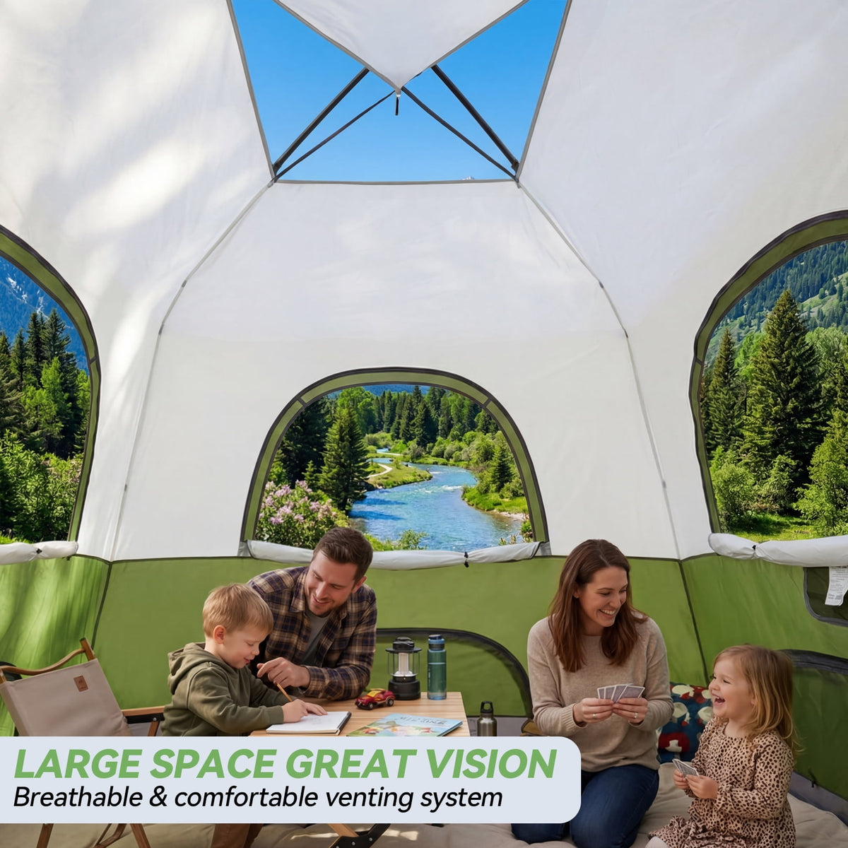 HOTEEL 8-10 Person Camping Tent, Easy Setup Waterproof Windproof Backpacking Tent with Removable Rainfly, Lightweight Portable Outdoor Family Tents for Camping, Travel, Fishing, Hiking, Green