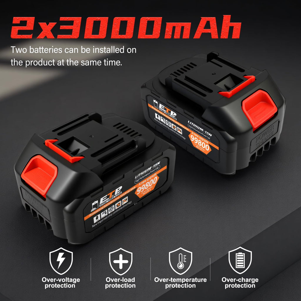 BAOKALER 16 inch Cordless Chainsaw with 42V 2 x 3.0Ah Batteries, 3 Chains and Dual Chargers for Tree Trimming & Wood Cutting