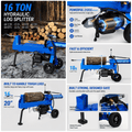 16 Ton Electric Log Splitter, Hydraulic Wood Splitter with 18-Second Cycle Time, 20-Inch Log Capacity, Portable Wheels and Heavy-Duty Steel Frame for Home Firewood Cutting