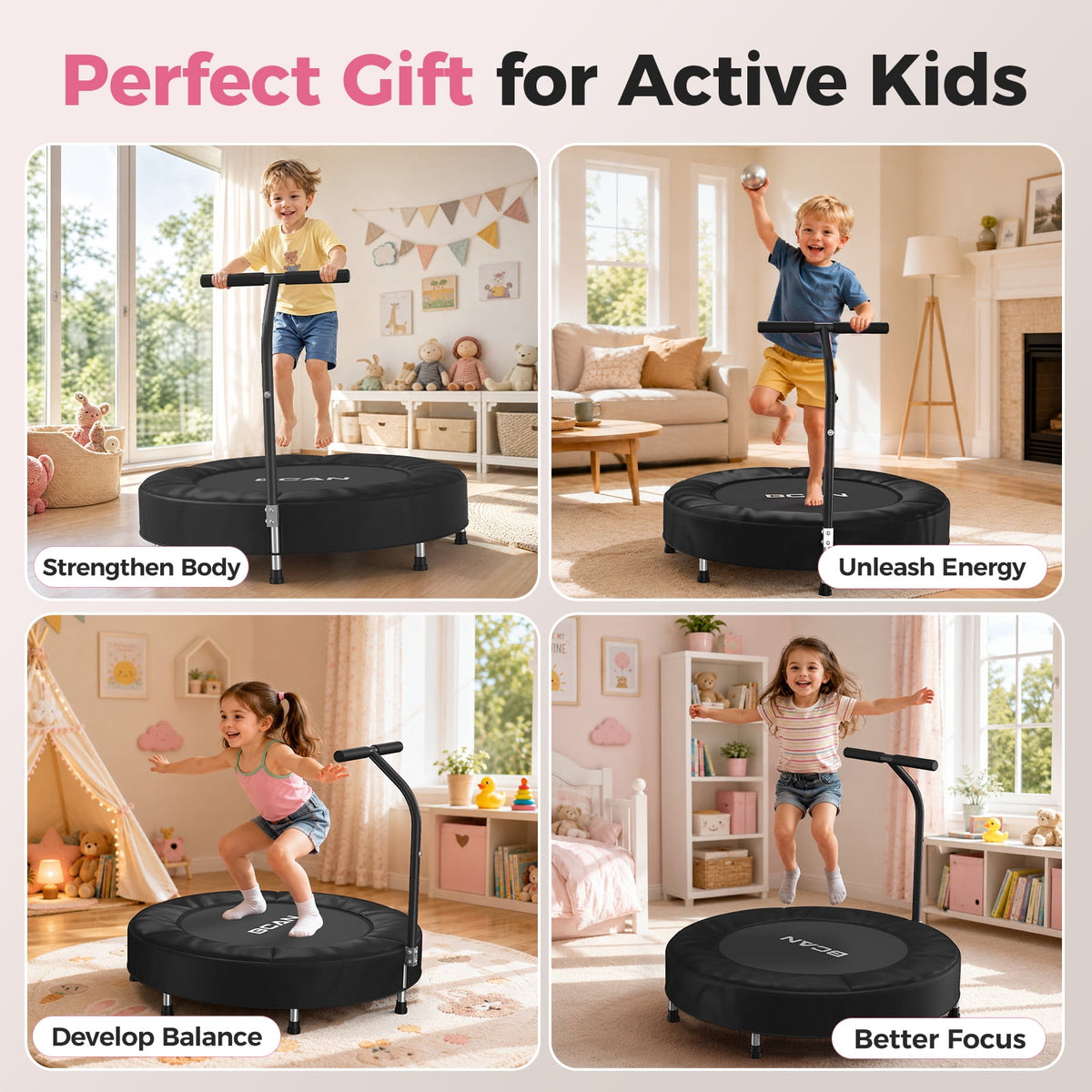 SP1 Spring Trampoline, 36" ASTM Certified Toddler Trampoline with Handle for Kids Ages 1-6, Black