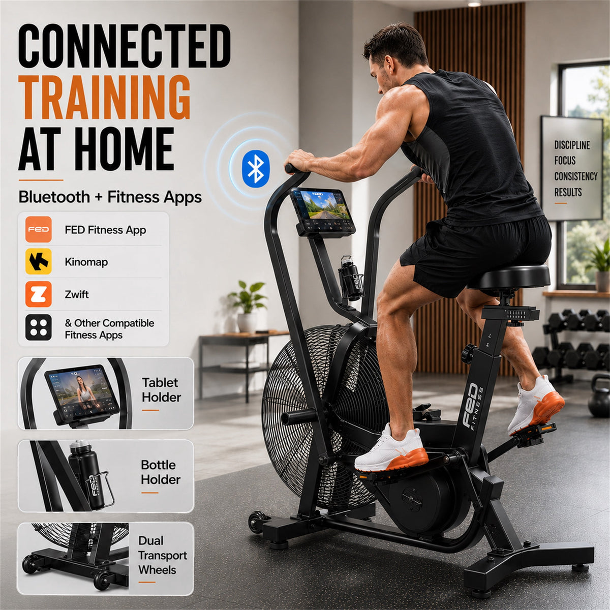 EB9 Air Bike, 21.5" Fan Exercise Bike with Bluetooth for Home Gym