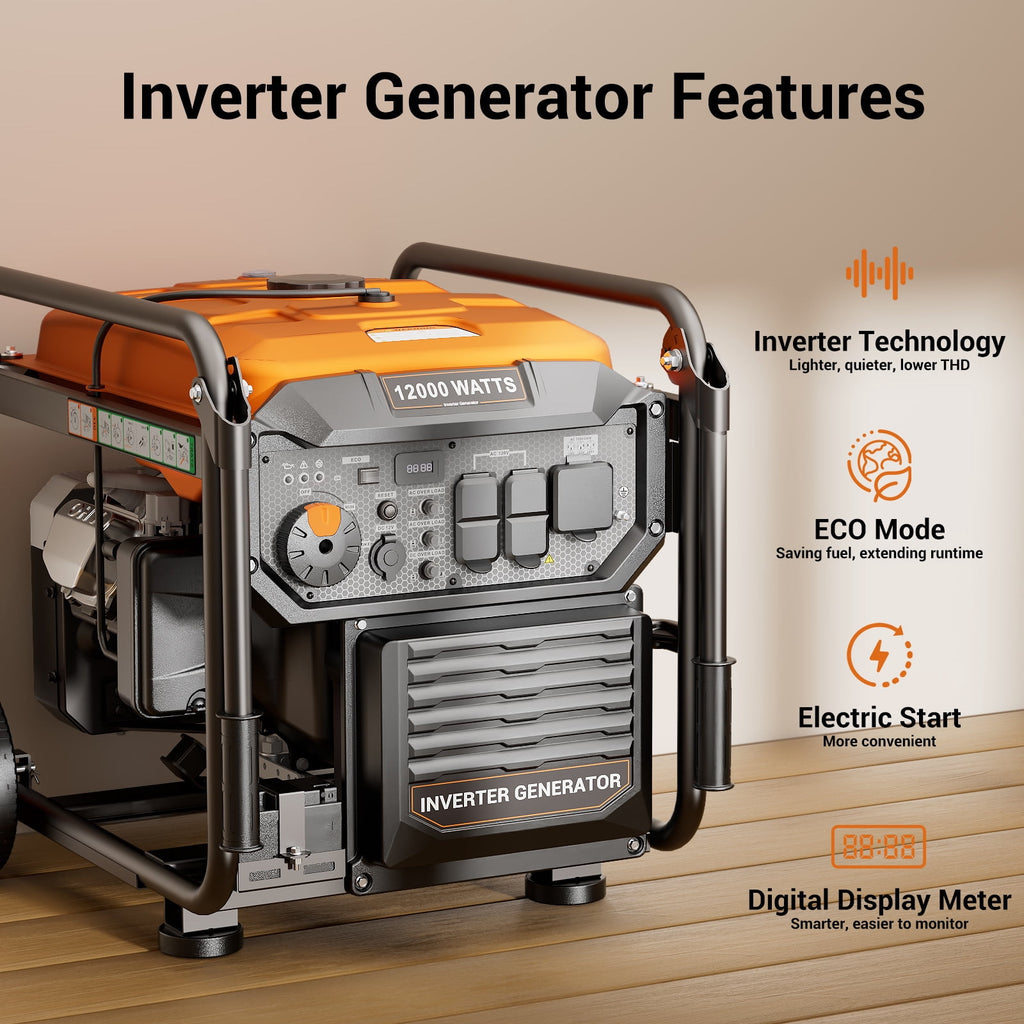 12000-Watt Inverter Generator, Portable Generator Gas Powered with Electric Start for Home Backup, RV Ready