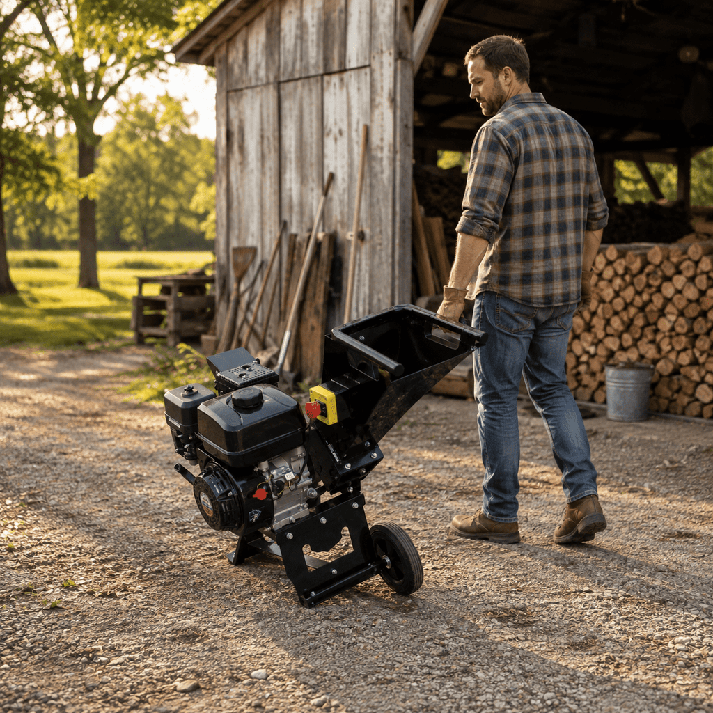 Gas Wood Chipper Machine, Heavy Duty Branch Shredder with High Performance Cutting System, Portable Gas Powered Mulcher for Farm, Property and Landscaping Use