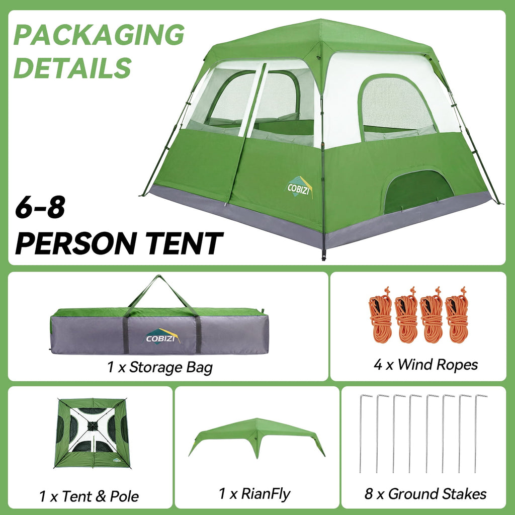 HOTEEL 8-10 Person Camping Tent, Easy Setup Waterproof Windproof Backpacking Tent with Removable Rainfly, Lightweight Portable Outdoor Family Tents for Camping, Travel, Fishing, Hiking, Green