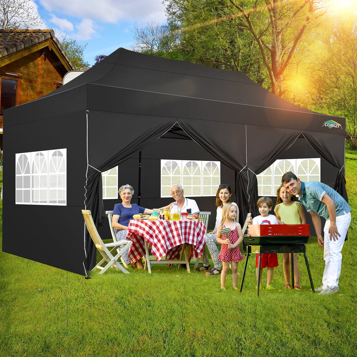10x20 FT Heavy Duty Pop Up Canopy Tent, Reinforced Frame Holds 220 LBS Per Leg, 6 Removable Sidewalls, Waterproof and Windproof for Backyard, Trade Show, Wedding and Outdoor Party, Black