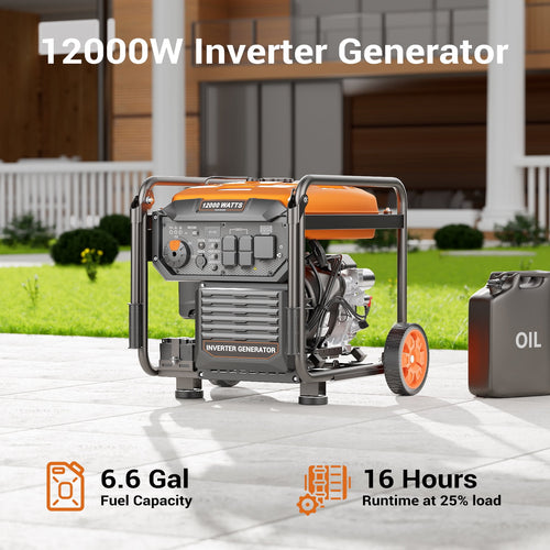 12000-Watt Inverter Generator, Portable Generator Gas Powered with Electric Start for Home Backup, RV Ready