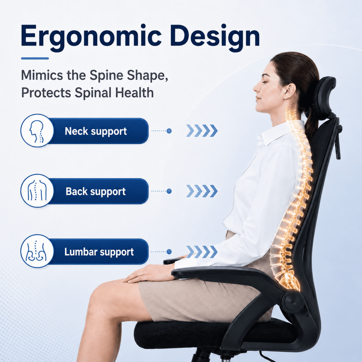Ergonomic Office Chair High Back Mesh Desk Chair with Headrest Adjustable Armrest Height,Black