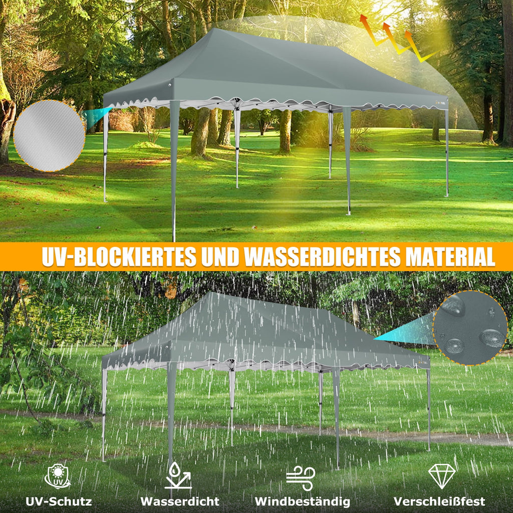 10'x 20' Pop up Canopy Tent, Commercial Heavy Duty Canopy Portable Shelter for Patio Picnic Gazebo Party Wedding, Gray