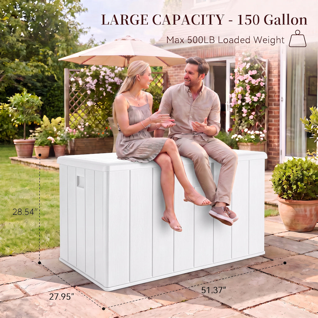 Winice 150 Gallon Outdoor Patio Box Deck Polyethylene Storage Box Backyard,Waterproof Deck Box, White