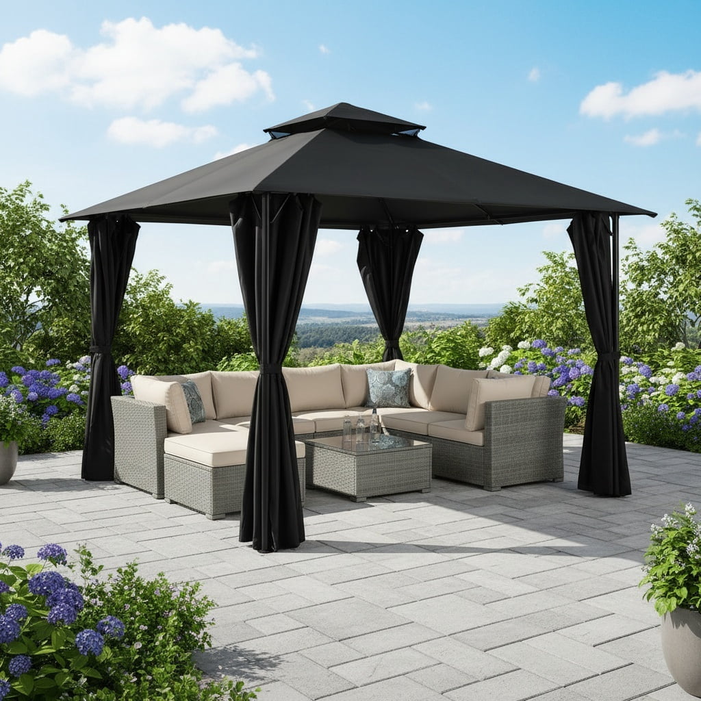 Outdoor Gazebo,10x10 Outdoor Canopy with Removable sidewalls, Shade Tent for Party, Backyard, Patio Lawn & Garden,Black