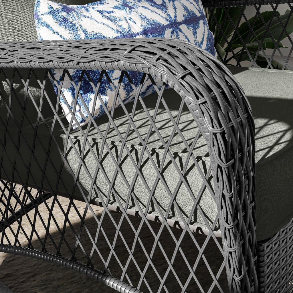 MRUAKA Outdoor Rocking Chairs Set of 3, Wicker Patio Furniture with Thickened Cushions and Table for Porch，350lbs Weight Capacity(Gray)