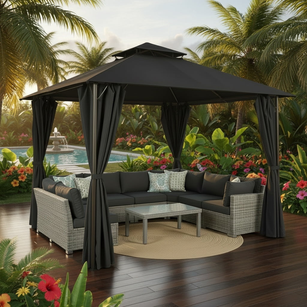 Outdoor Gazebo,10x10 Outdoor Canopy with Removable sidewalls, Shade Tent for Party, Backyard, Patio Lawn & Garden,Black