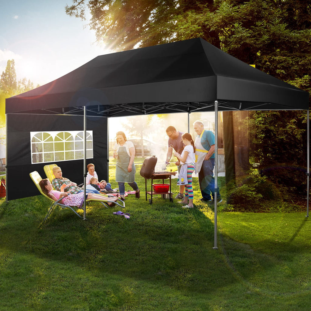 10x20 FT EZ Pop Up Canopy Anti-UV Waterproof Outdoor Tent Portable Party Commercial Instant Canopy Shelter Height Adjustable Tent Gazebo with 6 Removable Sidewalls, 4 Sandbags, Roller Bag