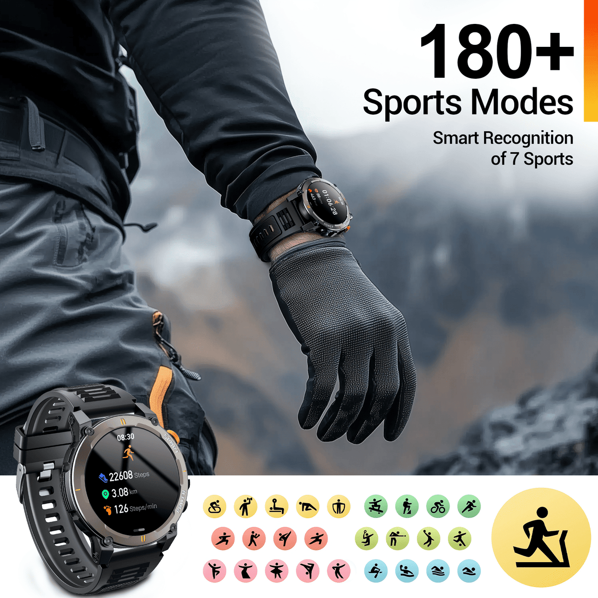 STA Smart Watch,IP68 Waterproof Smartwatch for Women Men 180+ Sports Modes,1.52-inch Fitness Tracker with Bluetooth Call(Answer/Make Calls) STA Smartwatch Compatible with Android and iPhone (Black)