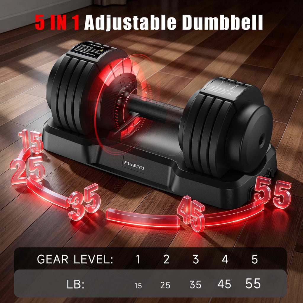 55lb Adjustable Dumbbell,5-in-1 Quick-Select Weights Dumbbell with Non-Slip Handle for Home Gym
