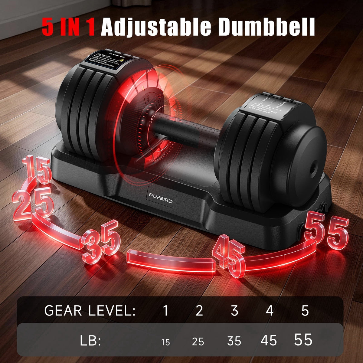 55lb Adjustable Dumbbell,5-in-1 Quick-Select Weights Dumbbell with Non-Slip Handle for Home Gym
