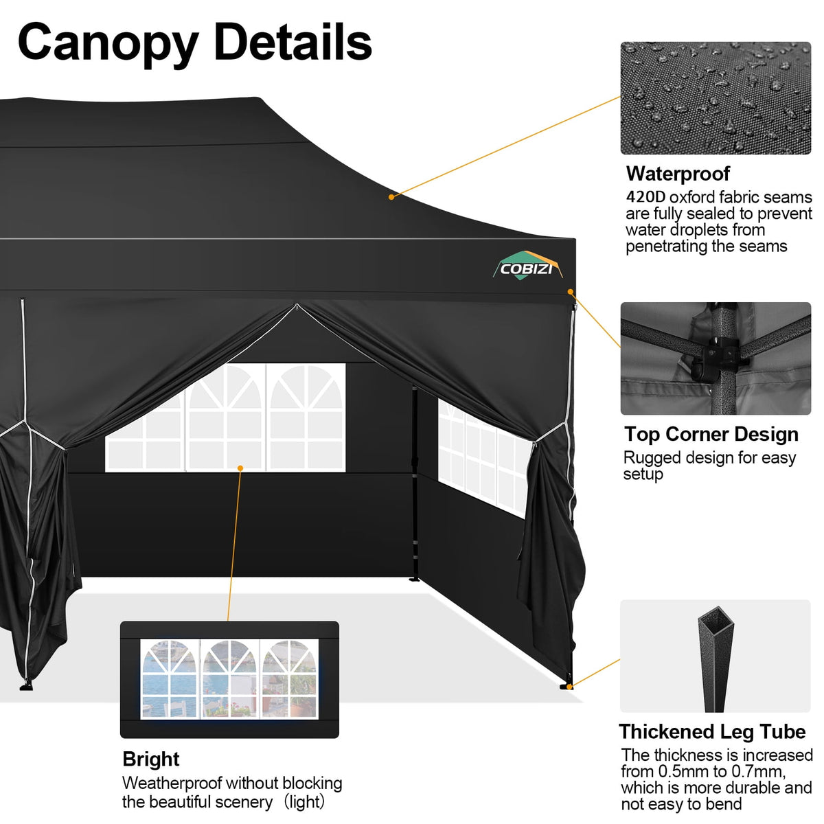 10x20 FT Heavy Duty Pop Up Canopy Tent, Reinforced Frame Holds 220 LBS Per Leg, 6 Removable Sidewalls, Waterproof and Windproof for Backyard, Trade Show, Wedding and Outdoor Party, Black
