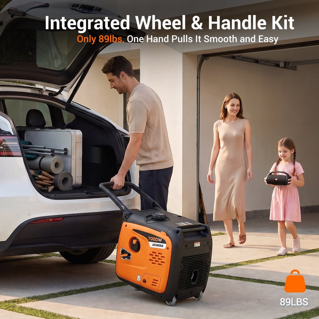 7000W Quiet Inverter Generator, Gas Powered Generator for Home Backup and Outdoor Camping, 30A RV Ready, Portable with Wheels