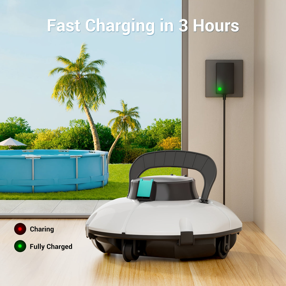 Swimming Pool Robot Vacuum Cleaner, Transparent Design Pool Vacuum with Strong Suction, Suitable for Flat Pools Over 35 Feet, Powerful And Durable