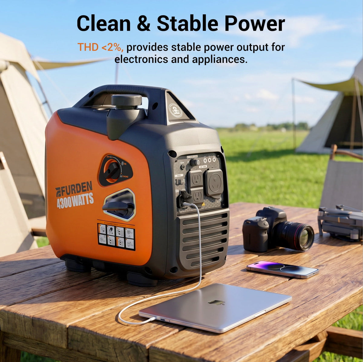4300W Portable Inverter Generator, Gas Generator for Outdoor Camping and Home Backup Use, Super Quiet Low Oil Shutdown, ECO Mode