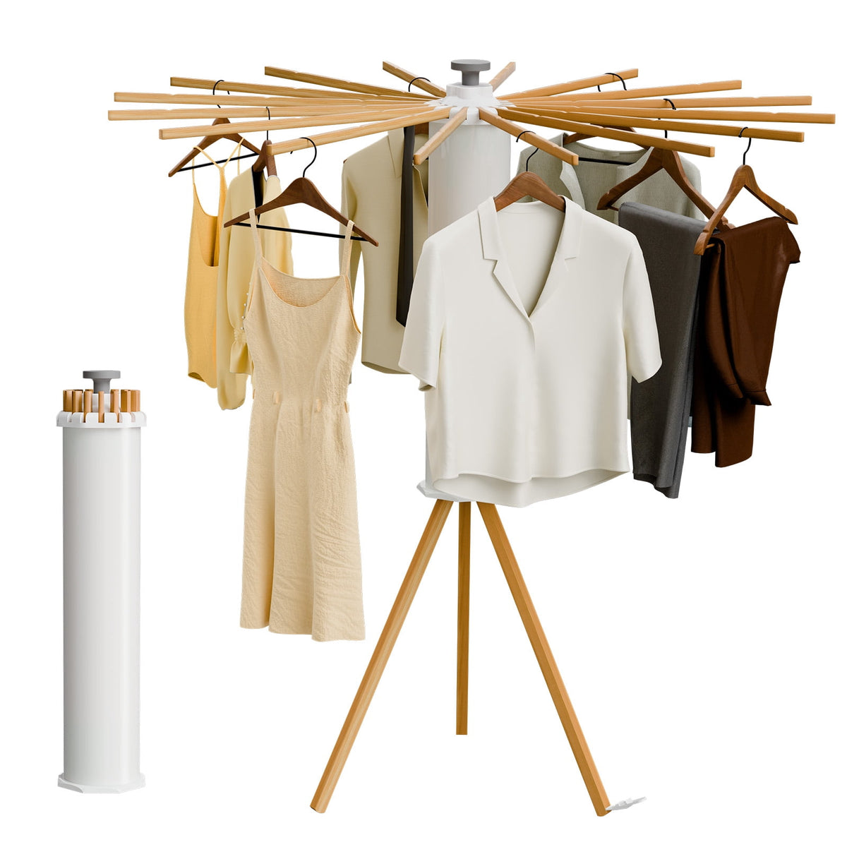Clothes Drying Rack, Standing Tripod Laundry Drying Rack, Floor Standing Garment Clothes Dryer, Foldable Drying Racks for Laundry, White