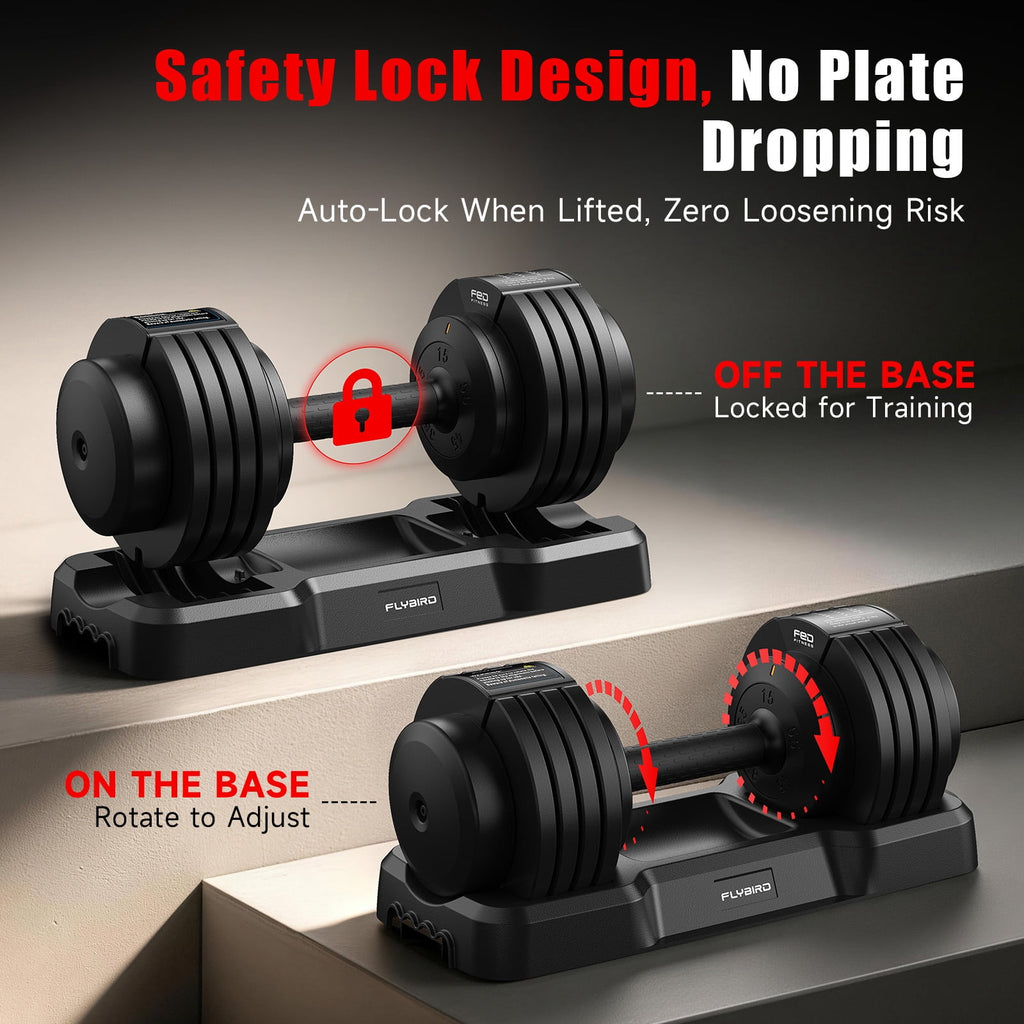 55lb Adjustable Dumbbell,5-in-1 Quick-Select Weights Dumbbell with Non-Slip Handle for Home Gym