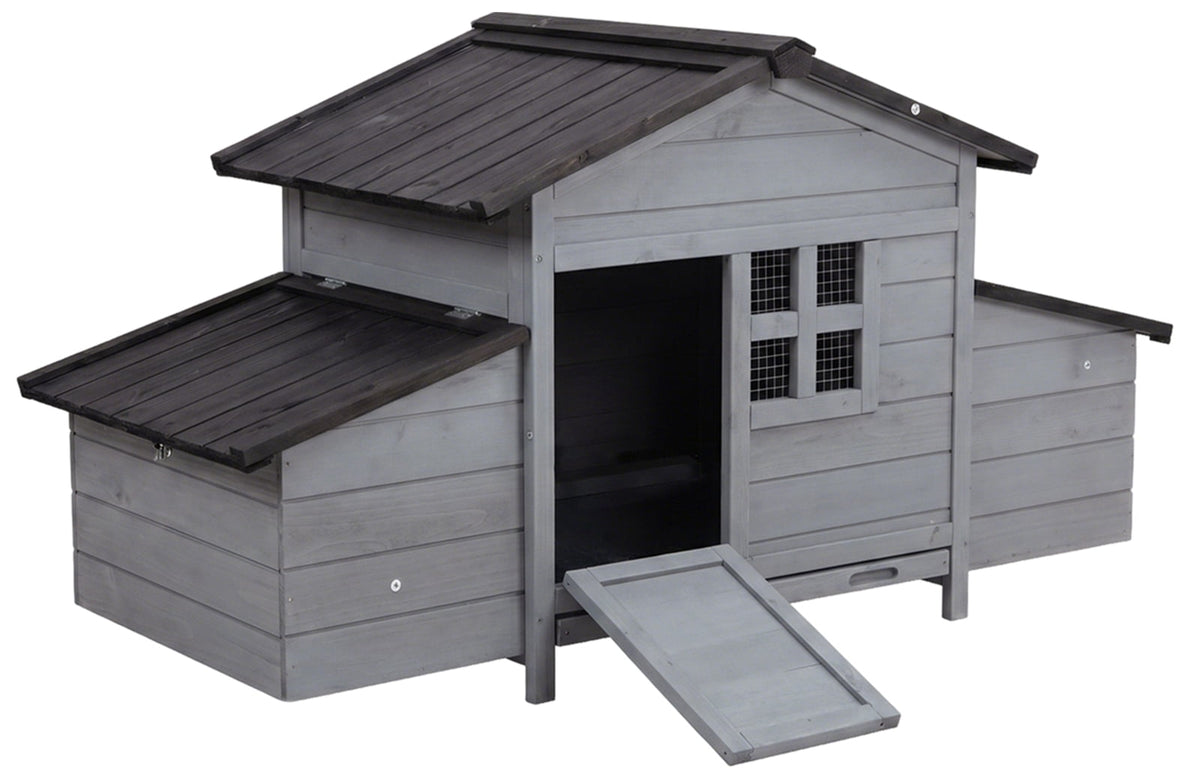 Gaildon Double-Egg-Box Chicken Coop for 2-4 Chickens, Weatherproof Chicken House Poultry Cage with Nesting Box for Outdoor Backyard, Grey