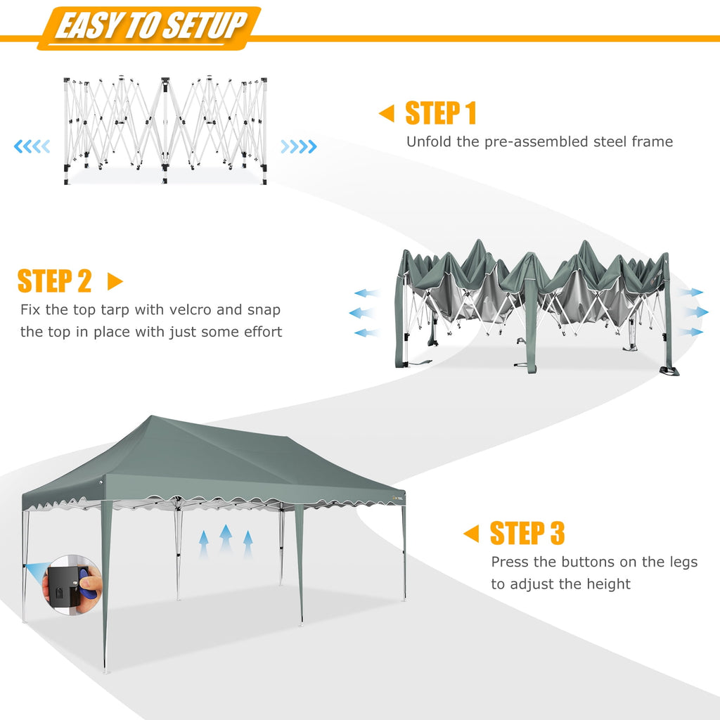 10'x 20' Pop up Canopy Tent, Commercial Heavy Duty Canopy Portable Shelter for Patio Picnic Gazebo Party Wedding, Gray