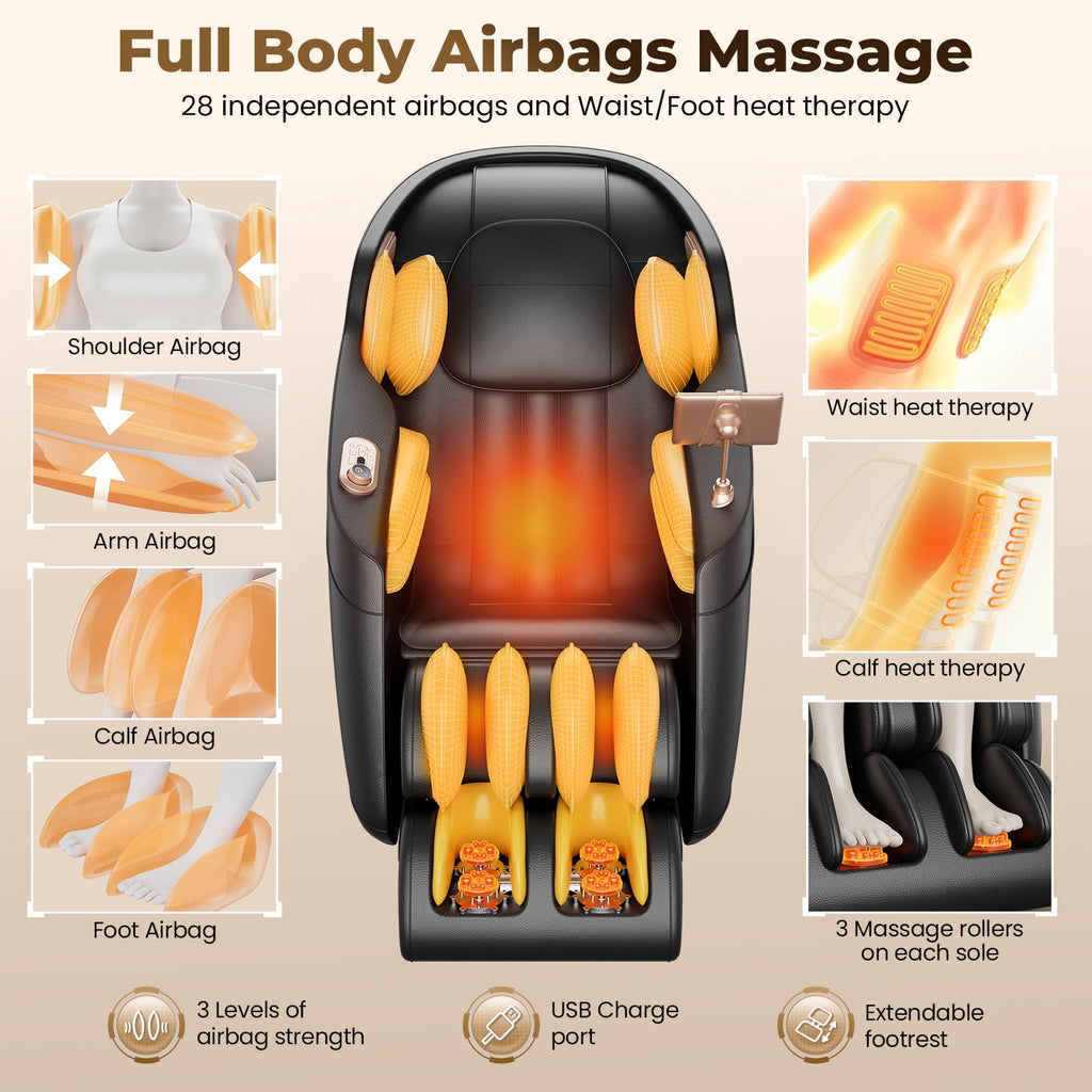 4D SL Track Massage Chair with 3 Zero Gravity Modes, APP Control,Leather