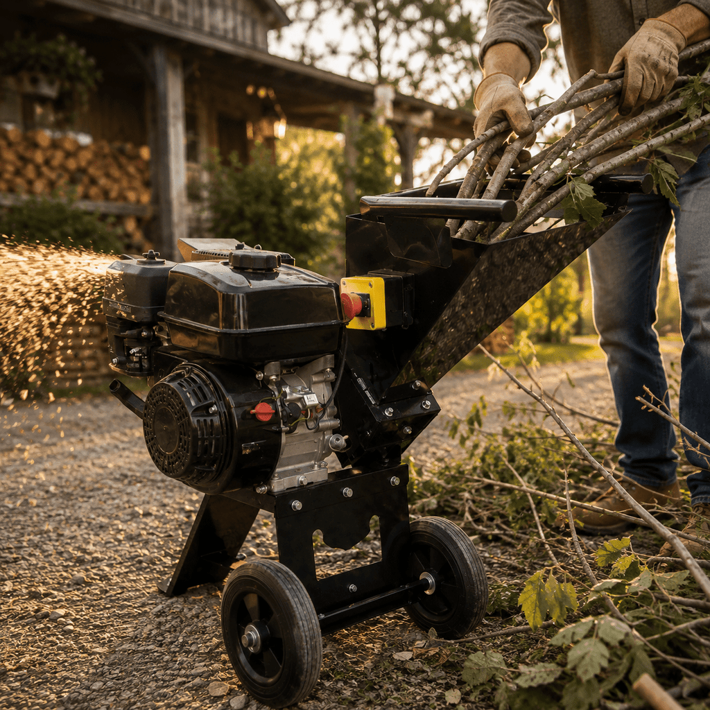 Gas Wood Chipper Machine, Heavy Duty Branch Shredder with High Performance Cutting System, Portable Gas Powered Mulcher for Farm, Property and Landscaping Use