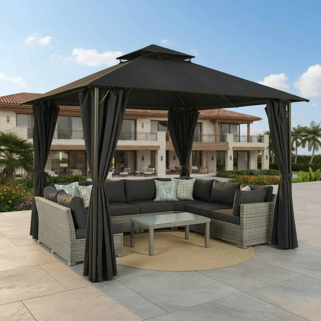 Outdoor Gazebo,10x10 Outdoor Canopy with Removable sidewalls, Shade Tent for Party, Backyard, Patio Lawn & Garden,Black