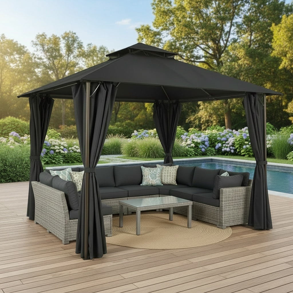 Outdoor Gazebo,10x10 Outdoor Canopy with Removable sidewalls, Shade Tent for Party, Backyard, Patio Lawn & Garden,Black