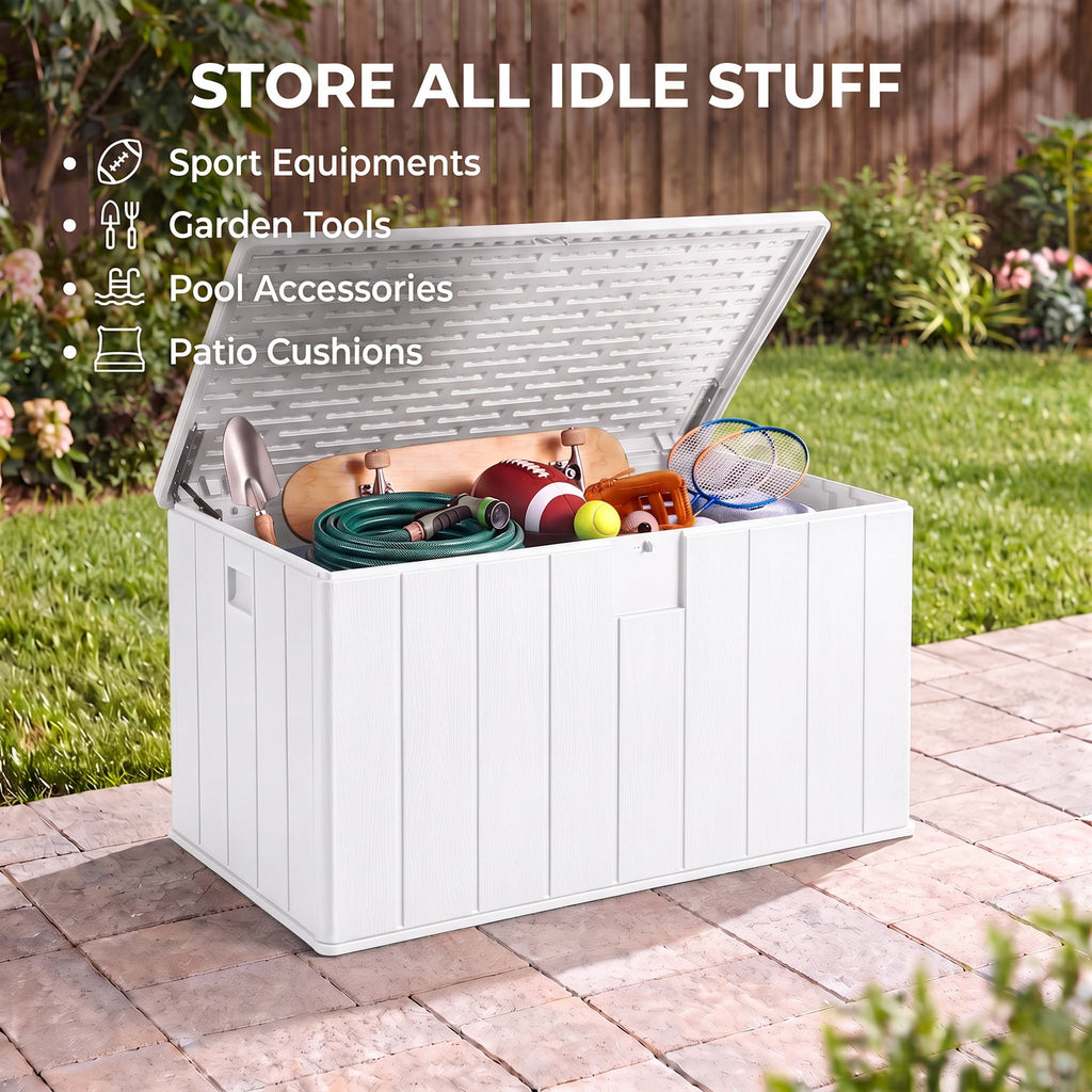 Winice 150 Gallon Outdoor Patio Box Deck Polyethylene Storage Box Backyard,Waterproof Deck Box, White