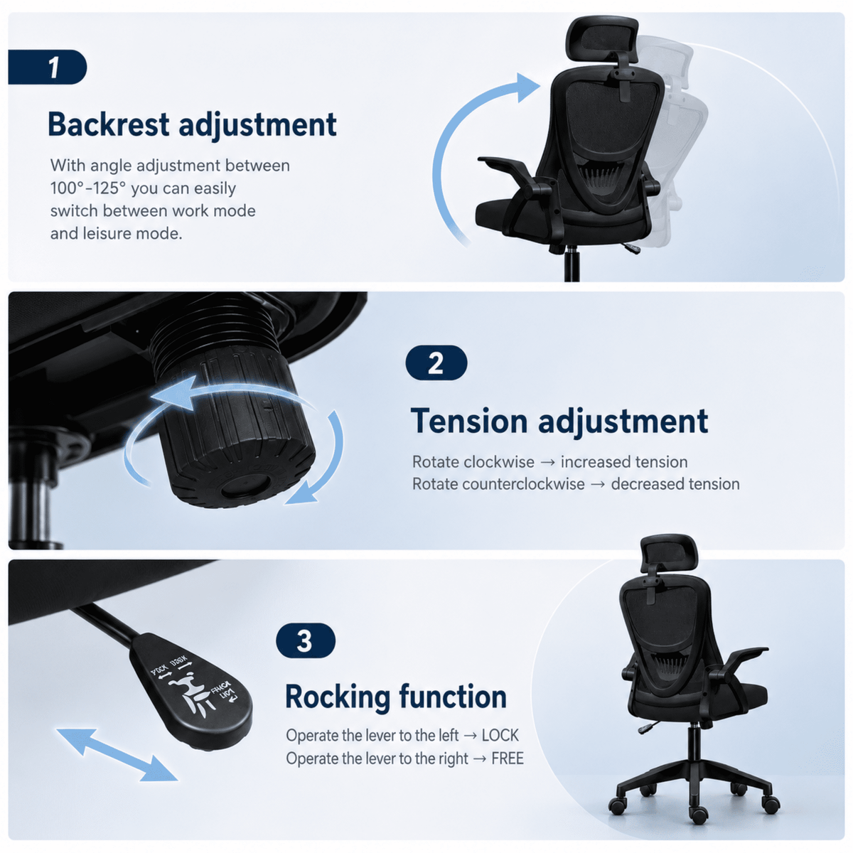 Ergonomic Office Chair High Back Mesh Desk Chair with Headrest Adjustable Armrest Height,Black