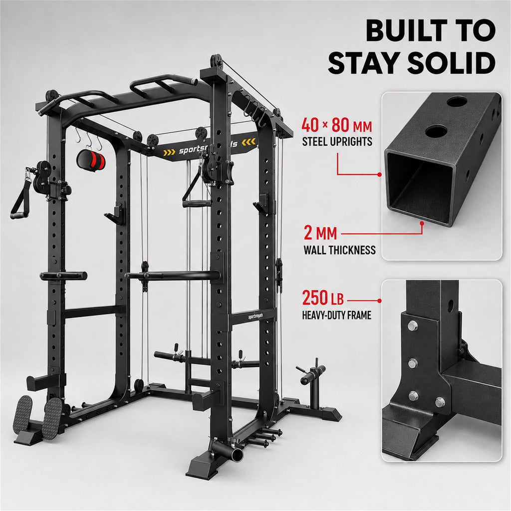 Power Rack, Multi Functional Power Cage with Cable Crossover System, LAT Pulldown, Squat Rack, Pull Up Bar, Dip Station, Home Gym Strength Training Equipment, Black