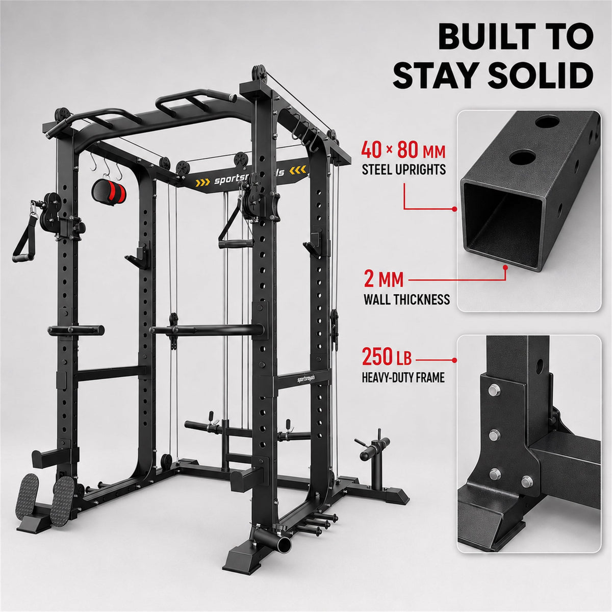 Power Rack, Multi Functional Power Cage with Cable Crossover System, LAT Pulldown, Squat Rack, Pull Up Bar, Dip Station, Home Gym Strength Training Equipment, Black