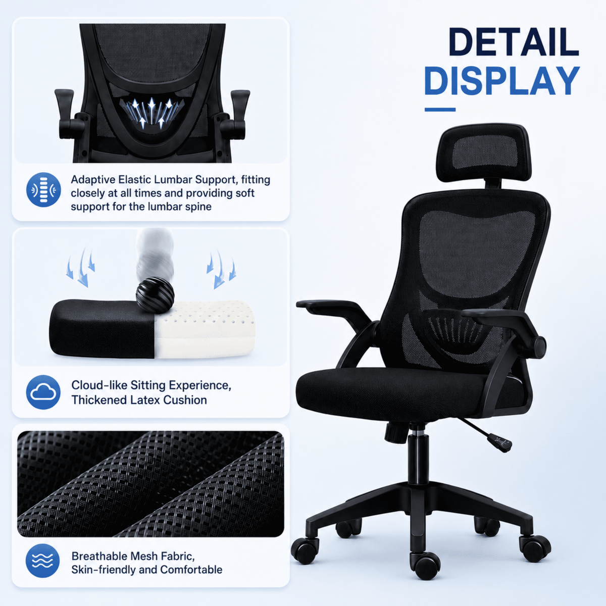 Ergonomic Office Chair High Back Mesh Desk Chair with Headrest Adjustable Armrest Height,Black