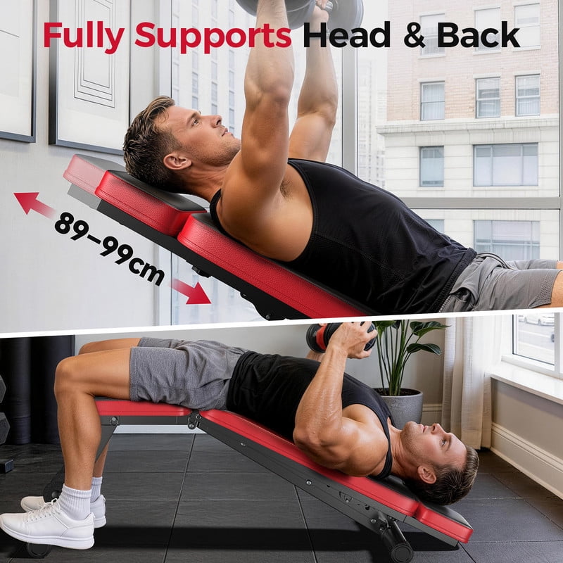Adjustable Weight Bench with Headrest，Dual-Support Workout Bench with 10 Backrests and 660LBS Weight Capacity