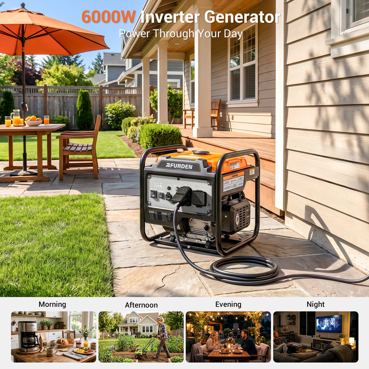6000W Portable Inverter Generator, Open Frame Generator Gas Powered for Home Backup and Camping, ECO Mode, RV Ready, Low Noise