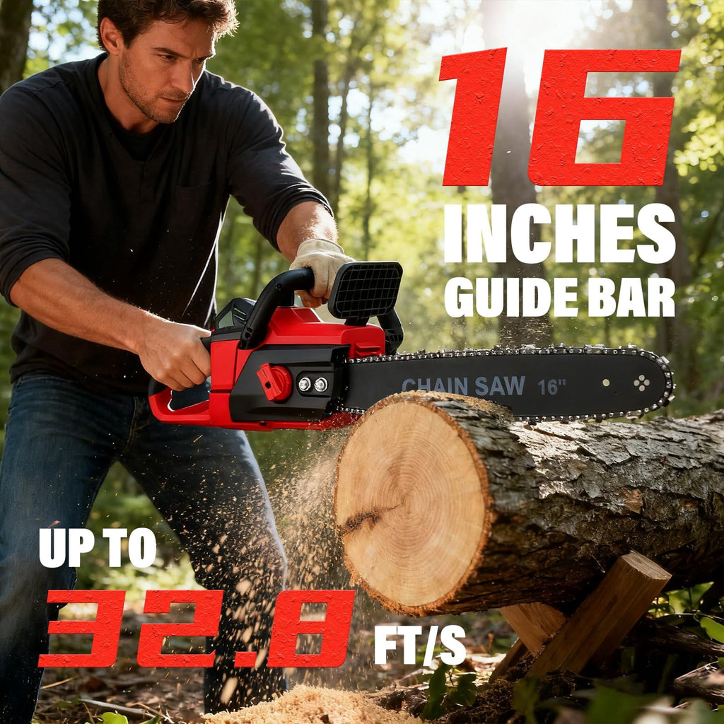 BAOKALER 16 inch Cordless Chainsaw with 42V 2 x 3.0Ah Batteries, 3 Chains and Dual Chargers for Tree Trimming & Wood Cutting