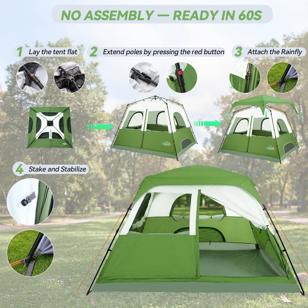 HOTEEL 8-10 Person Camping Tent, Easy Setup Waterproof Windproof Backpacking Tent with Removable Rainfly, Lightweight Portable Outdoor Family Tents for Camping, Travel, Fishing, Hiking, Green