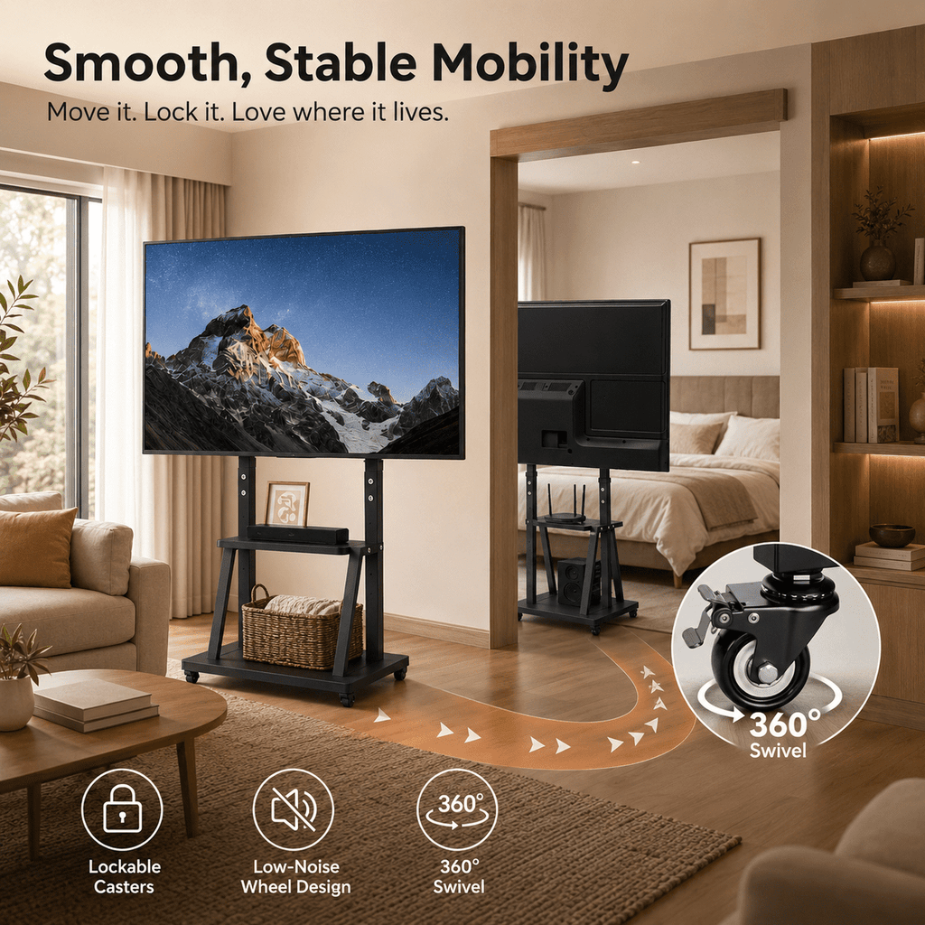 32-75 inch Height Adjustable Rolling TV Stand, Holds up to 420 lbs, VESA 600x400mm,Black