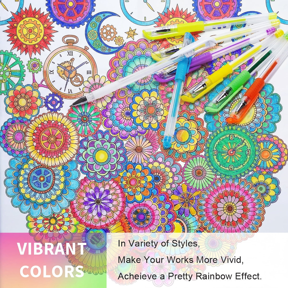 Glitter Pens , 100 Pack Sparkle Gel Pens Vibrant Color Set with Case for Adult Coloring, Drawing, Doodling & Crafts, Durable & Comfortable Grip