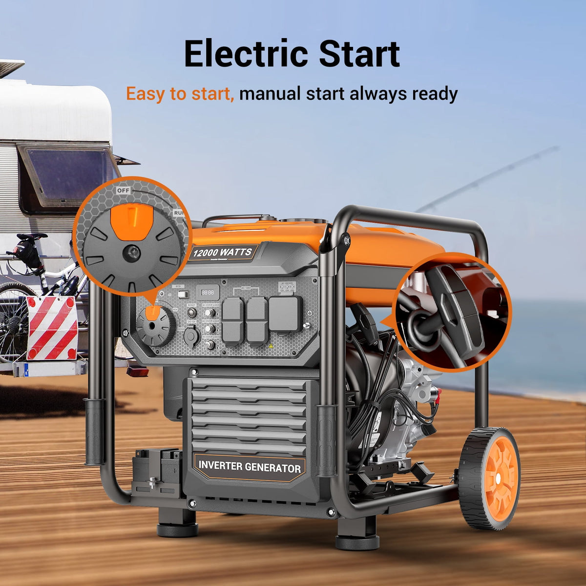 12000-Watt Inverter Generator, Portable Generator Gas Powered with Electric Start for Home Backup, RV Ready