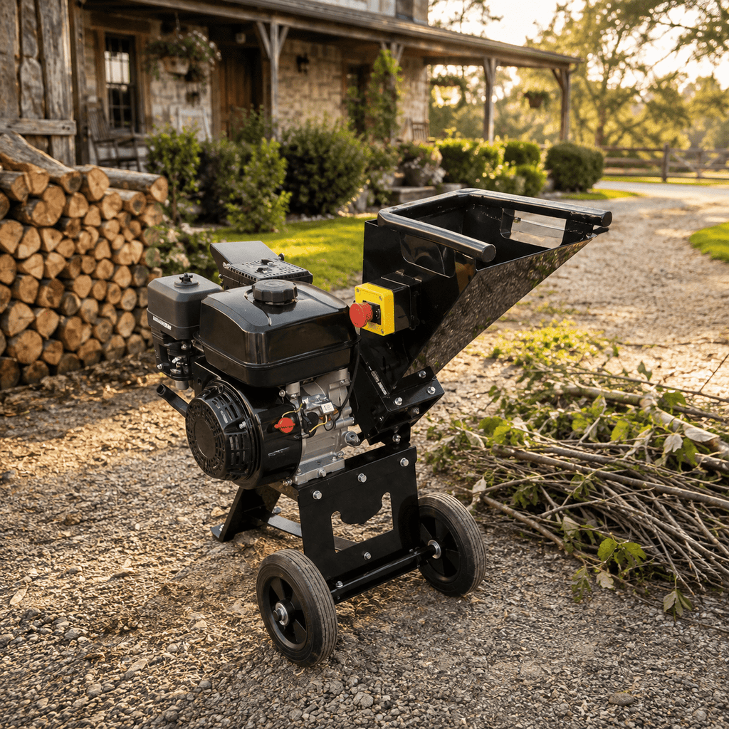 Gas Wood Chipper Machine, Heavy Duty Branch Shredder with High Performance Cutting System, Portable Gas Powered Mulcher for Farm, Property and Landscaping Use