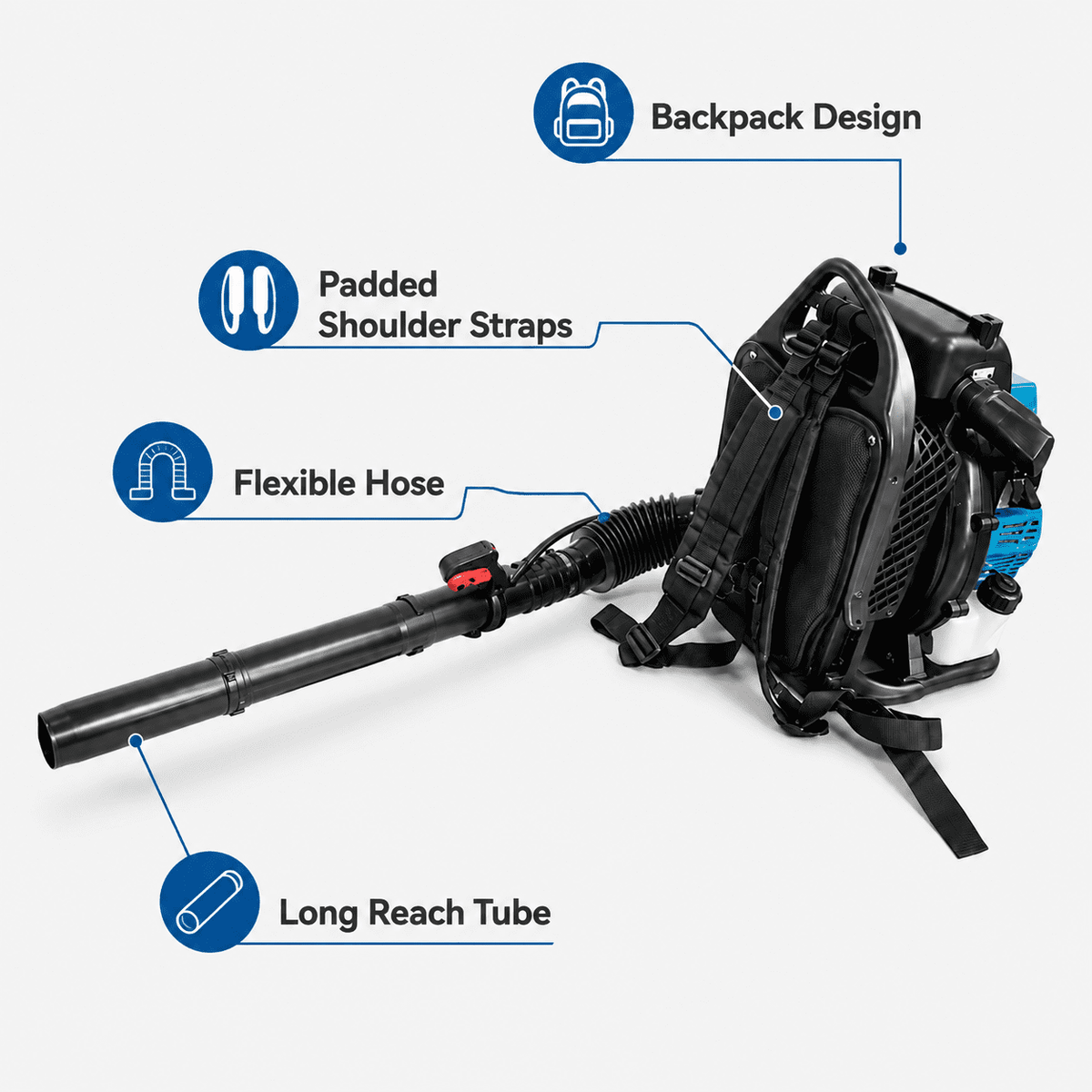 Gas Backpack Leaf Blower, 75.6CC Powerful Engine 2-Cycle Outdoor Leaf Blower with 87M/S Air Speed, High Air Volume, Padded Harness, Long Reach Tube for Yard, Lawn and Debris Cleanup
