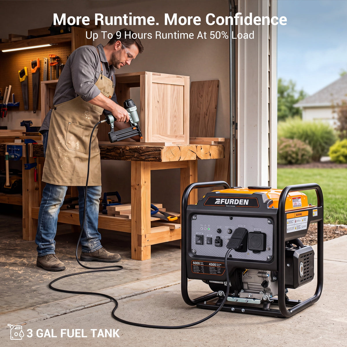 6000W Portable Inverter Generator, Open Frame Generator Gas Powered for Home Backup and Camping, ECO Mode, RV Ready, Low Noise